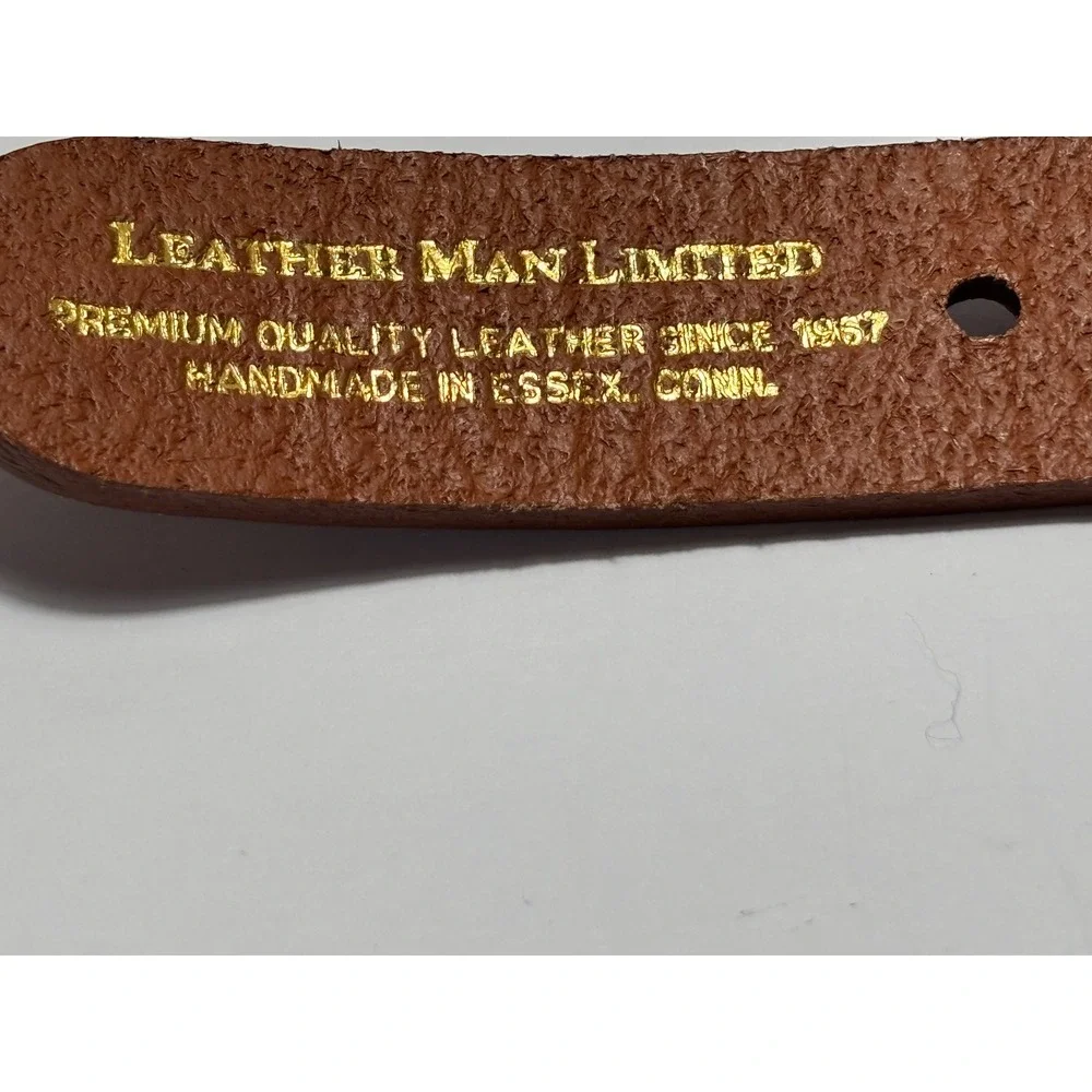 Leather Man Limited Belt 44 Navy Blue Palm Tree Pennant Ribbon Solid Brass